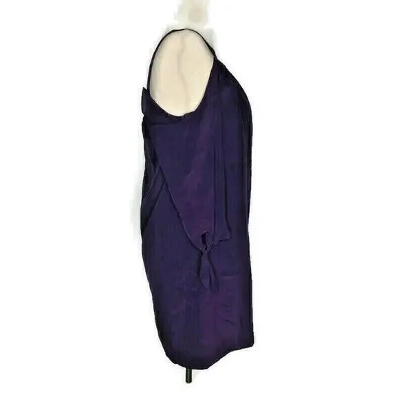 Madewell Womens 100% Silk Cold Shoulder Shift Short Dress Tunic Purple Lined 0 - Picture 3 of 8